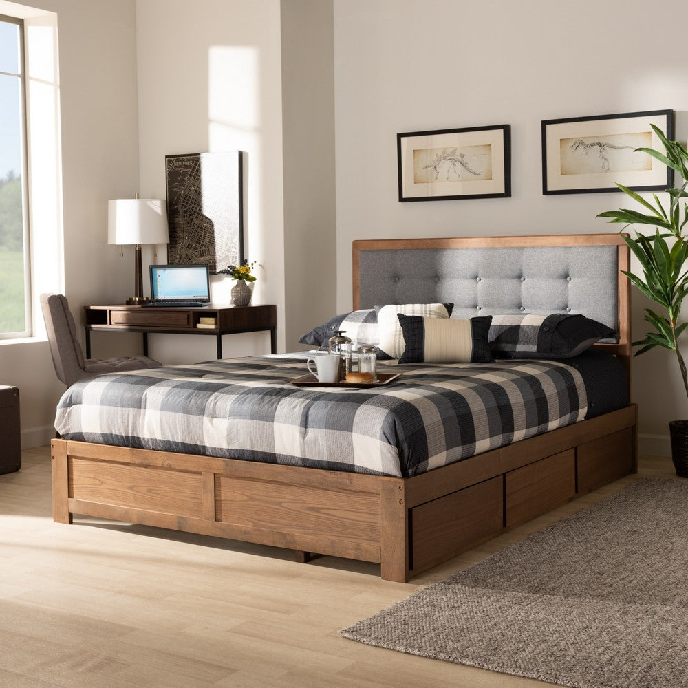 Baxton Studio - Lene Full Size Bed in Ash walnut/grey - Lene-Dark Grey/Ash Walnut-Full view 8