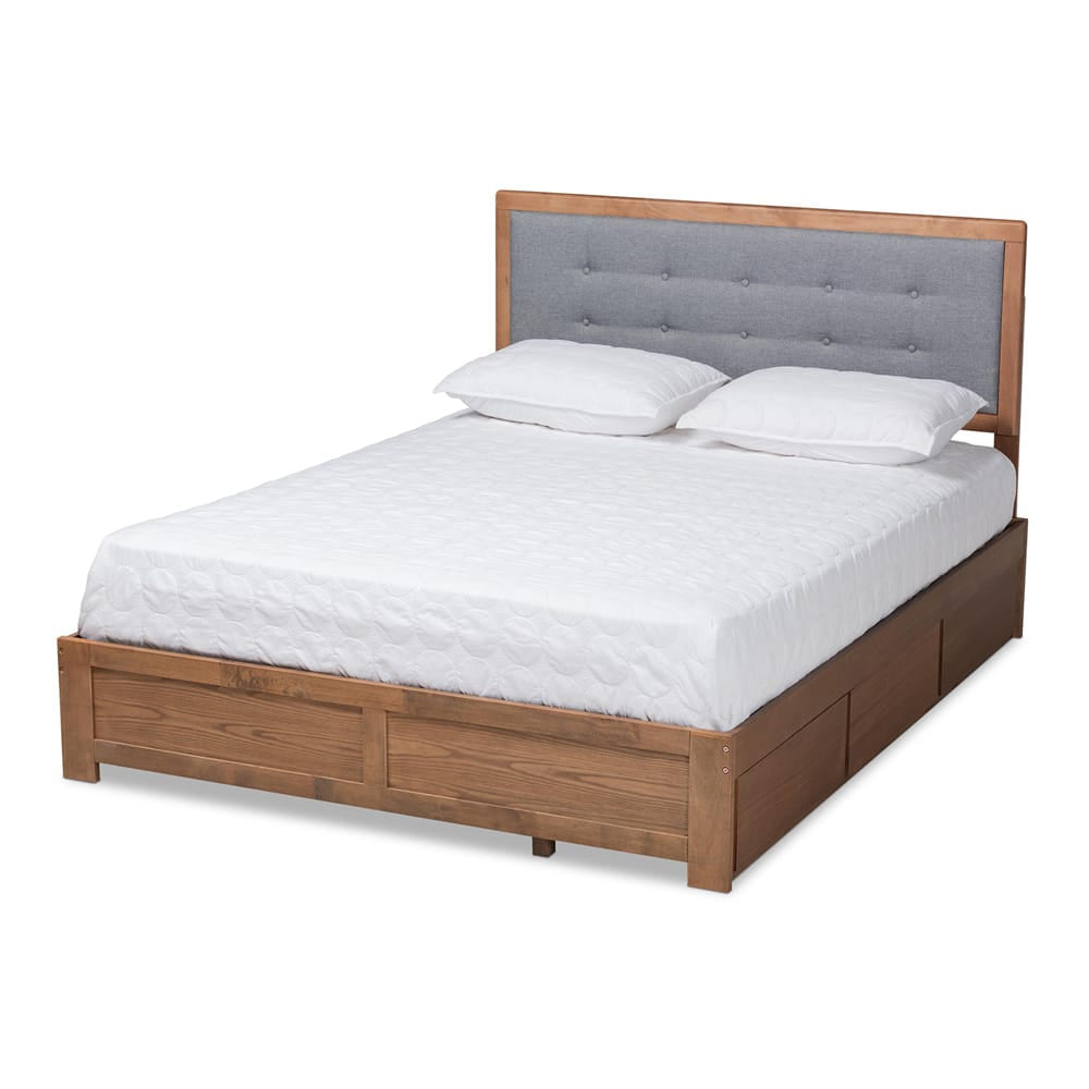 Baxton Studio - Lene King Size Bed in Ash walnut/grey - Lene-Dark Grey/Ash Walnut-King view 1