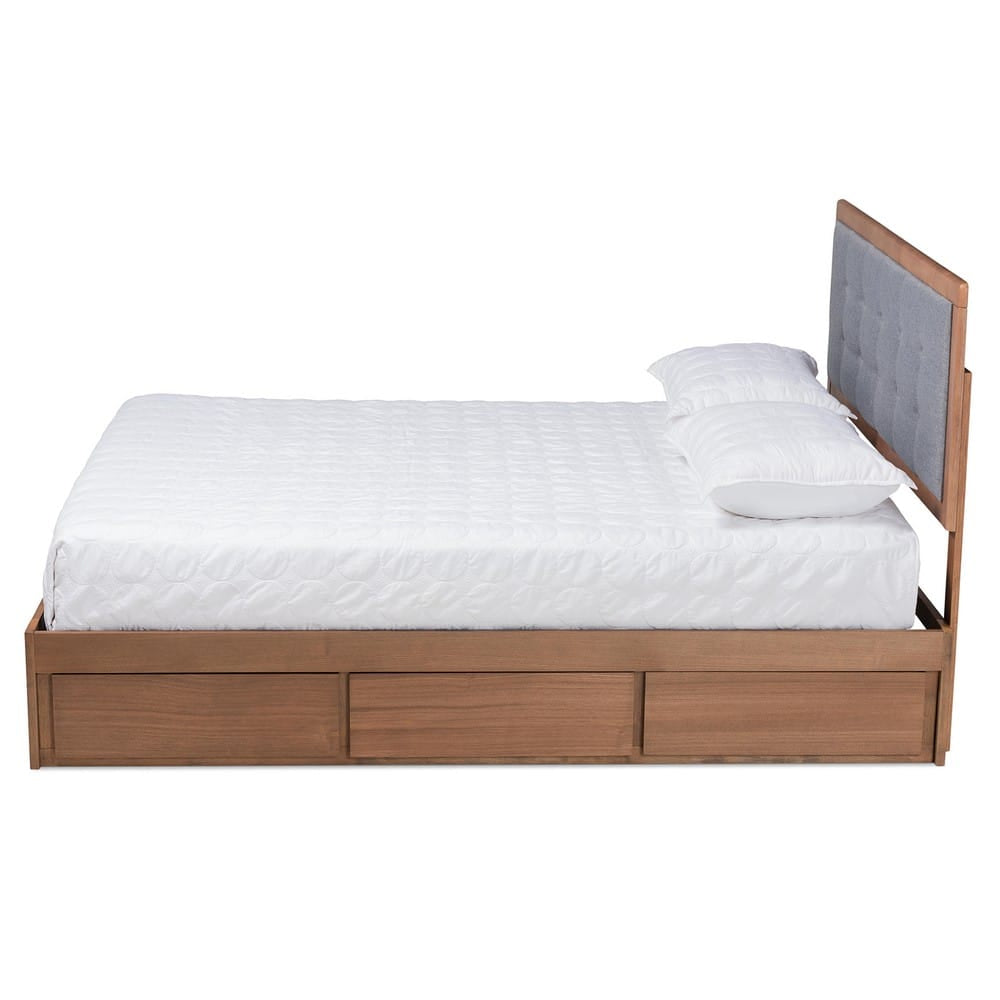 Baxton Studio - Lene King Size Bed in Ash walnut/grey - Lene-Dark Grey/Ash Walnut-King view 3