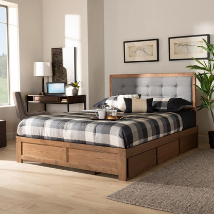 Baxton Studio - Lene King Size Bed in Ash walnut/grey - Lene-Dark Grey/Ash Walnut-King view 8