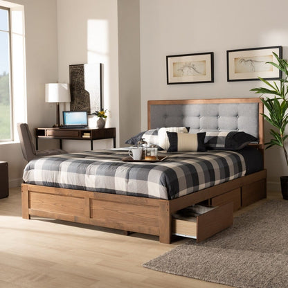 Baxton Studio - Lene King Size Bed in Ash walnut/grey - Lene-Dark Grey/Ash Walnut-King view 9