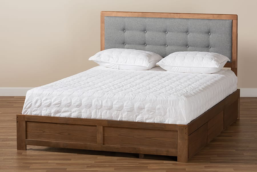 Baxton Studio - Lene King Size Bed in Ash walnut/grey - Lene-Dark Grey/Ash Walnut-King view 10