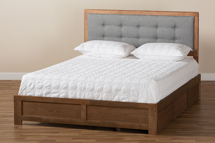 Baxton Studio - Lene Queen Size Bed in Ash walnut/grey - Lene-Dark Grey/Ash Walnut-Queen view 10