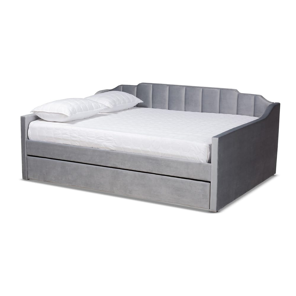 Baxton Studio - LenNon Full Size Daybed with Trundle in Grey - CF9172-Silver Grey Velvet-Daybed-F/T view 1