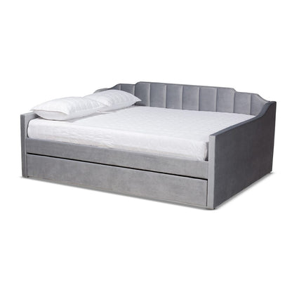 Baxton Studio - LenNon Full Size Daybed with Trundle in Grey - CF9172-Silver Grey Velvet-Daybed-F/T view 1