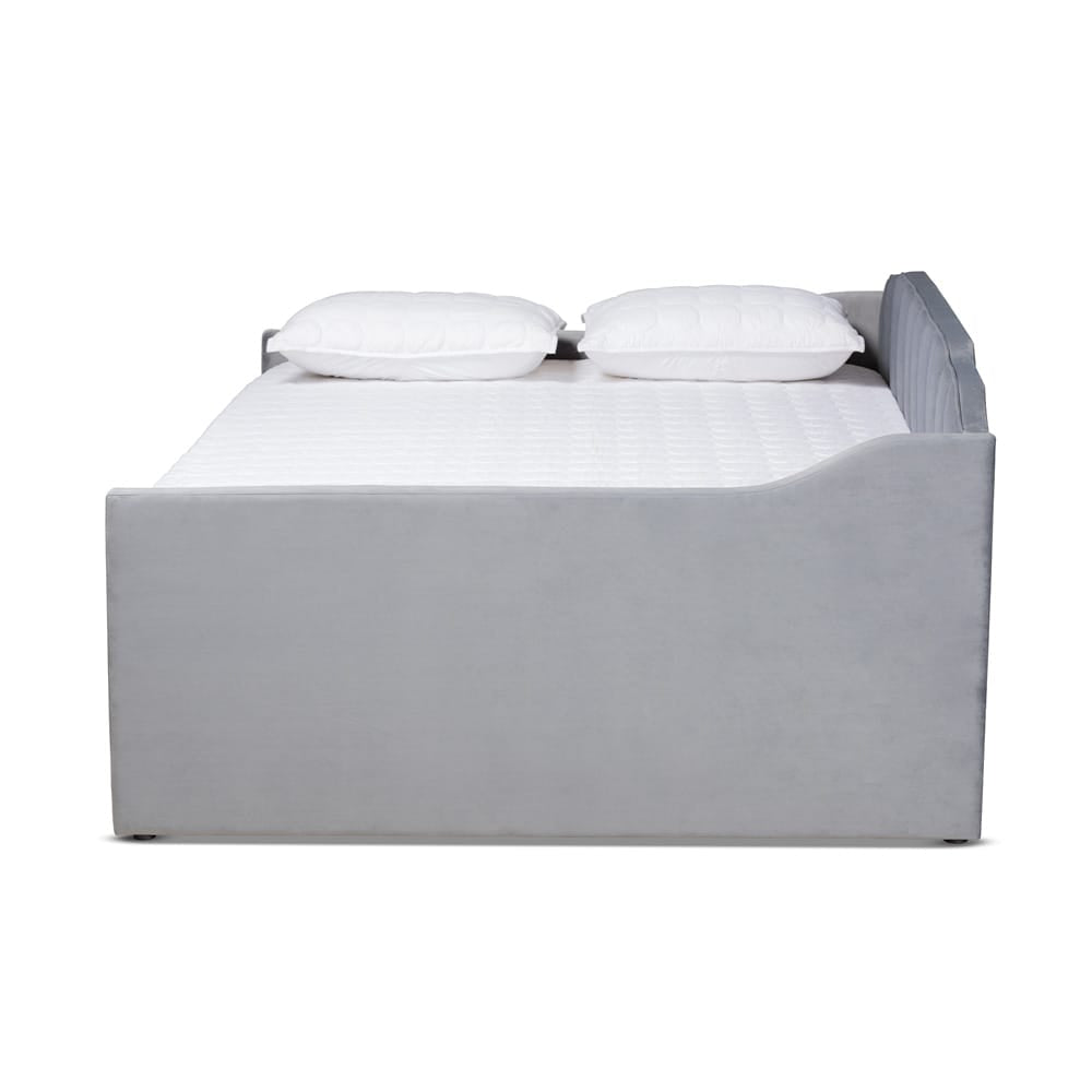 Baxton Studio - LenNon Full Size Daybed with Trundle in Grey - CF9172-Silver Grey Velvet-Daybed-F/T view 3