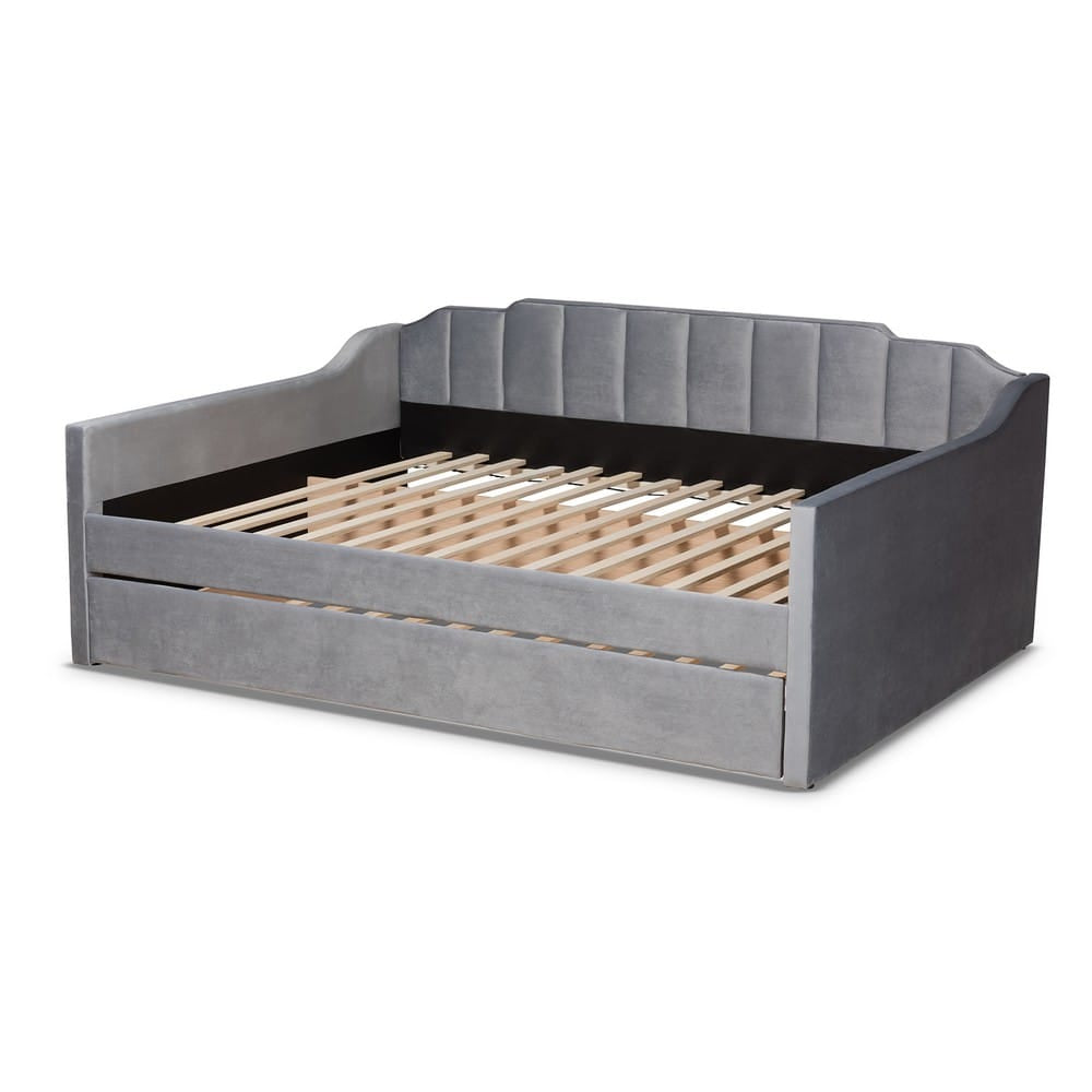 Baxton Studio - LenNon Full Size Daybed with Trundle in Grey - CF9172-Silver Grey Velvet-Daybed-F/T view 4