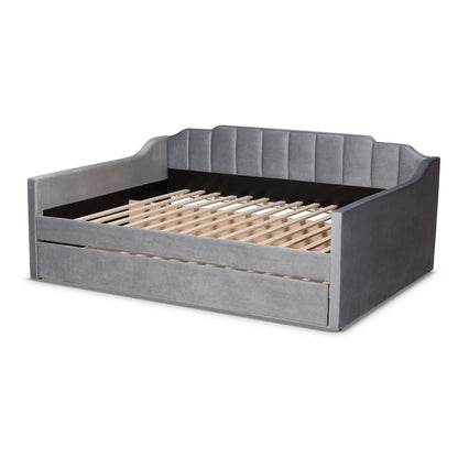 Baxton Studio - LenNon Full Size Daybed with Trundle in Grey - CF9172-Silver Grey Velvet-Daybed-F/T view 4