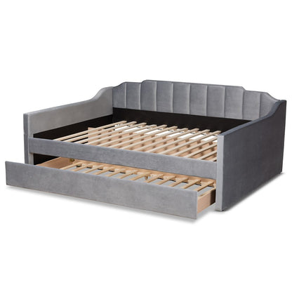 Baxton Studio - LenNon Full Size Daybed with Trundle in Grey - CF9172-Silver Grey Velvet-Daybed-F/T view 5