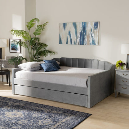 Baxton Studio - LenNon Full Size Daybed with Trundle in Grey - CF9172-Silver Grey Velvet-Daybed-F/T view 7