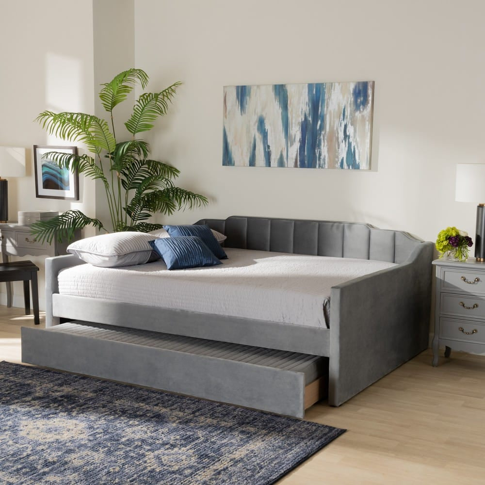 Baxton Studio - LenNon Full Size Daybed with Trundle in Grey - CF9172-Silver Grey Velvet-Daybed-F/T view 8