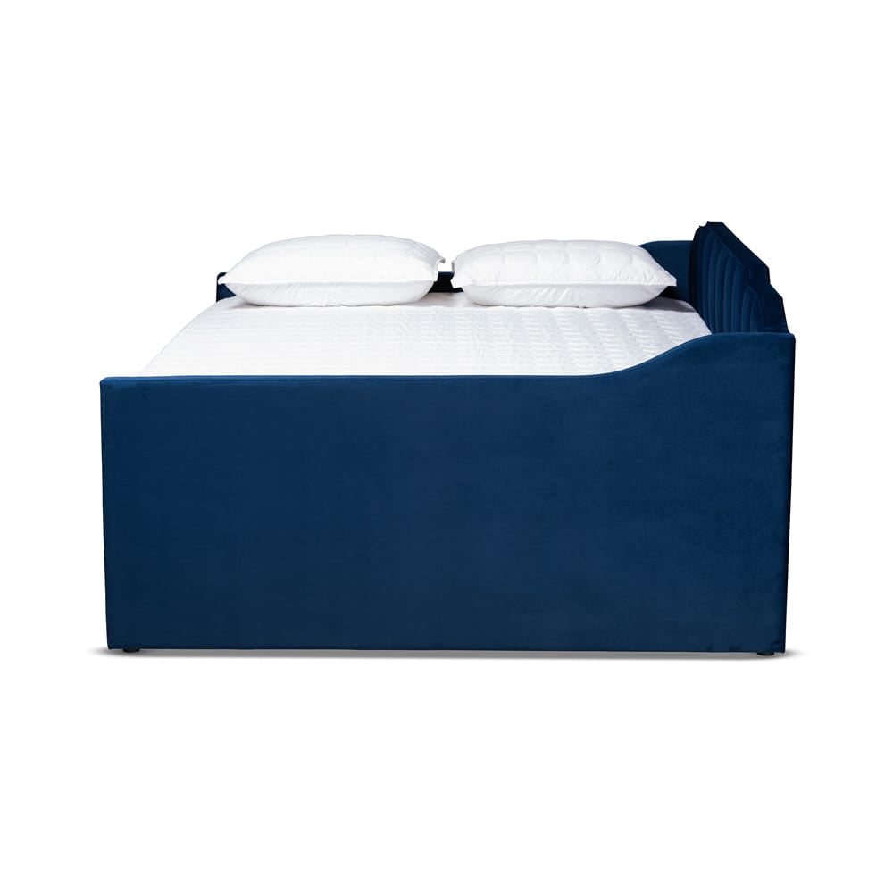 Baxton Studio - LenNon Full Size Daybed with Trundle in Navy Blue - CF9172-Navy Blue Velvet-Daybed-F/T view 3