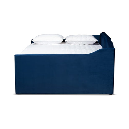 Baxton Studio - LenNon Full Size Daybed with Trundle in Navy Blue - CF9172-Navy Blue Velvet-Daybed-F/T view 3