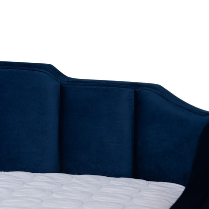 Baxton Studio - LenNon Full Size Daybed with Trundle in Navy Blue - CF9172-Navy Blue Velvet-Daybed-F/T view 6