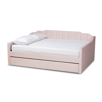 Baxton Studio - LenNon Full Size Daybed with Trundle in Pink - CF9172-Pink Velvet Velvet-Daybed-F/T view 1