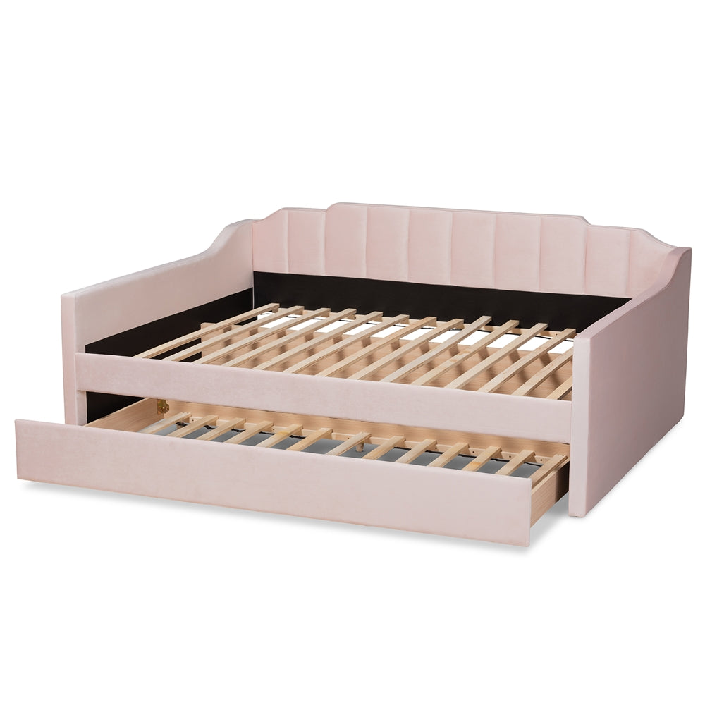 Baxton Studio - LenNon Full Size Daybed with Trundle in Pink - CF9172-Pink Velvet Velvet-Daybed-F/T view 5