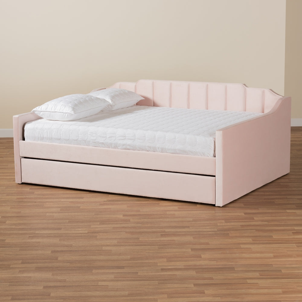 Baxton Studio - LenNon Full Size Daybed with Trundle in Pink - CF9172-Pink Velvet Velvet-Daybed-F/T view 7