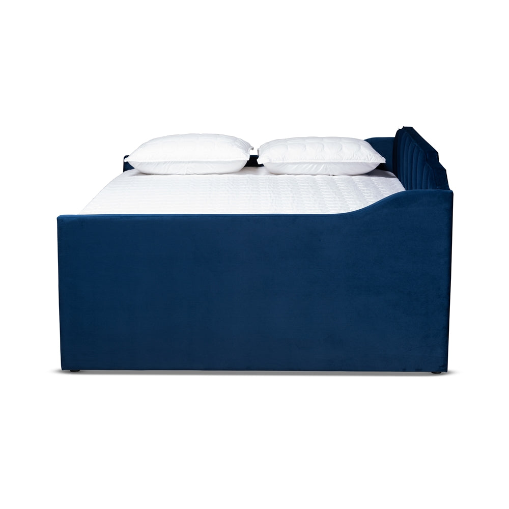 Baxton Studio - LenNon Queen Size Daybed with Trundle in Navy Blue - CF9172-Navy Blue Velvet-Daybed-Q/T view 3