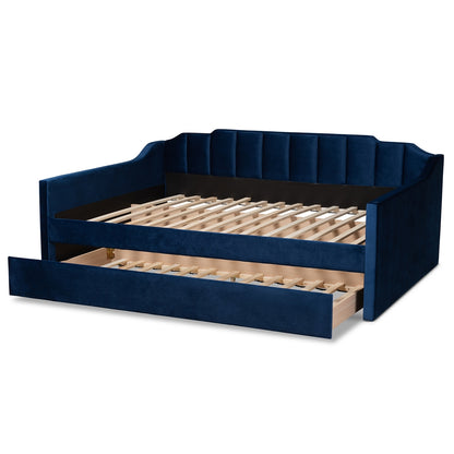 Baxton Studio - LenNon Queen Size Daybed with Trundle in Navy Blue - CF9172-Navy Blue Velvet-Daybed-Q/T view 5