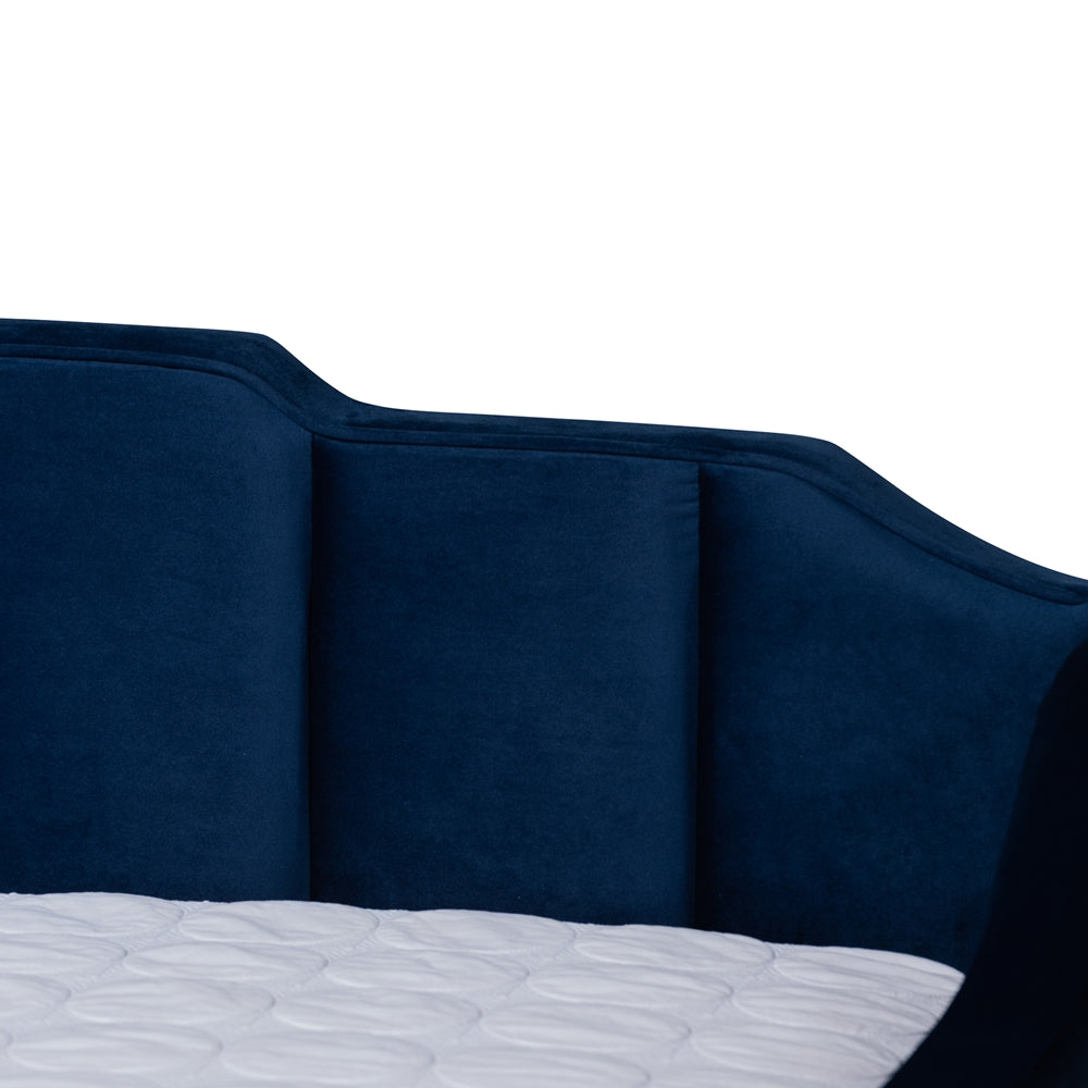 Baxton Studio - LenNon Queen Size Daybed with Trundle in Navy Blue - CF9172-Navy Blue Velvet-Daybed-Q/T view 6