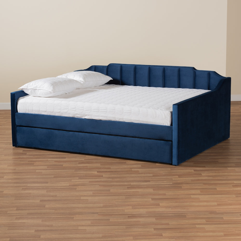 Baxton Studio - LenNon Queen Size Daybed with Trundle in Navy Blue - CF9172-Navy Blue Velvet-Daybed-Q/T view 7