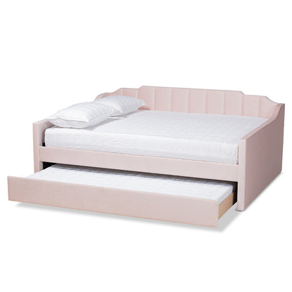 Baxton Studio - LenNon Queen Size Daybed with Trundle in Pink - CF9172-Pink Velvet Velvet-Daybed-Q/T view 2