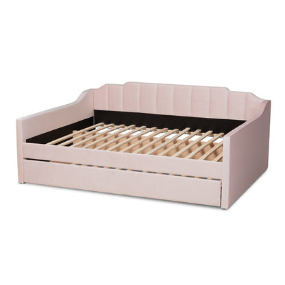 Baxton Studio - LenNon Queen Size Daybed with Trundle in Pink - CF9172-Pink Velvet Velvet-Daybed-Q/T view 4