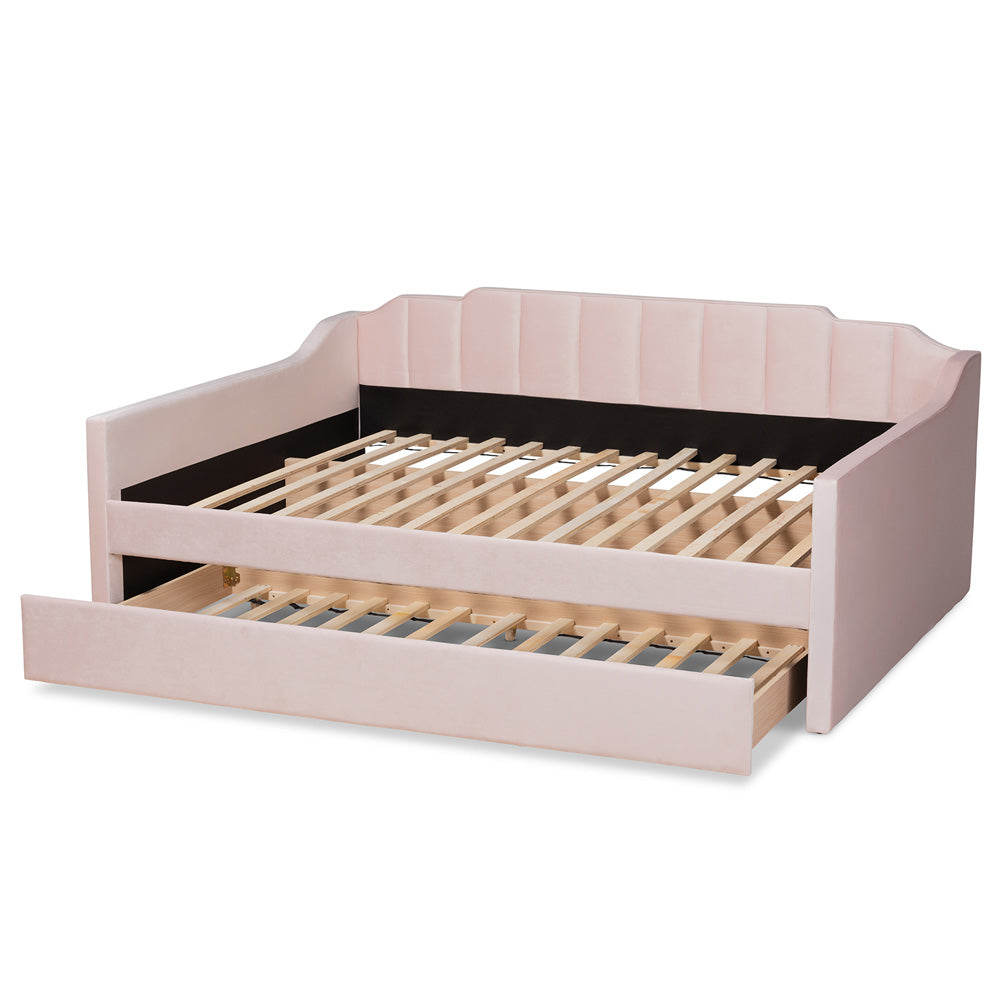 Baxton Studio - LenNon Queen Size Daybed with Trundle in Pink - CF9172-Pink Velvet Velvet-Daybed-Q/T view 5