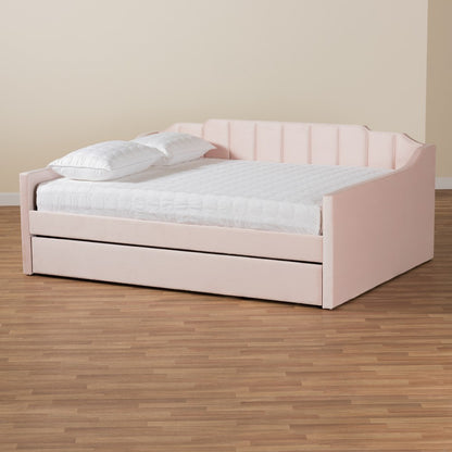 Baxton Studio - LenNon Queen Size Daybed with Trundle in Pink - CF9172-Pink Velvet Velvet-Daybed-Q/T view 9
