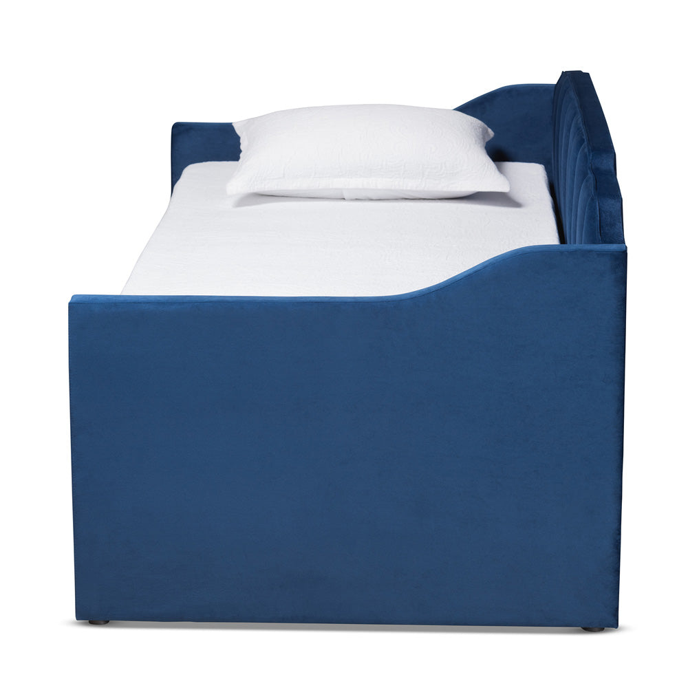 Baxton Studio - LenNon Twin Size Daybed with Trundle in Navy Blue - CF9172-Navy Blue Velvet-Daybed-T/T view 3