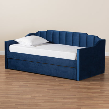 Baxton Studio - LenNon Twin Size Daybed with Trundle in Navy Blue - CF9172-Navy Blue Velvet-Daybed-T/T view 9