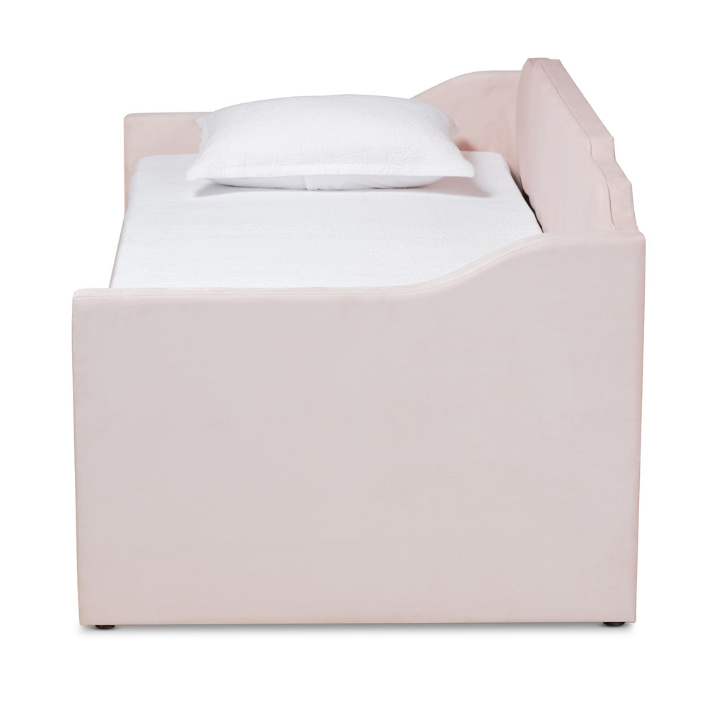 Baxton Studio - LenNon Twin Size Daybed with Trundle in Pink - CF9172-Pink Velvet Velvet-Daybed-T/T view 3