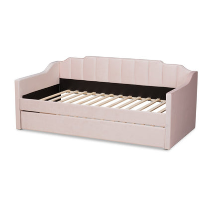 Baxton Studio - LenNon Twin Size Daybed with Trundle in Pink - CF9172-Pink Velvet Velvet-Daybed-T/T view 4