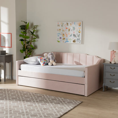 Baxton Studio - LenNon Twin Size Daybed with Trundle in Pink - CF9172-Pink Velvet Velvet-Daybed-T/T view 7