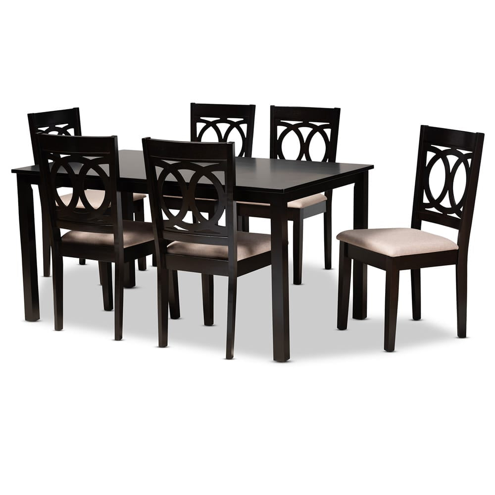 Baxton Studio - LeNoir Dining Set in Sand Brown/Espresso - RH315C-Sand/Dark Brown-7PC Dining Set view 1