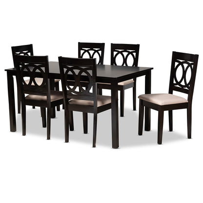 Baxton Studio - LeNoir Dining Set in Sand Brown/Espresso - RH315C-Sand/Dark Brown-7PC Dining Set view 1