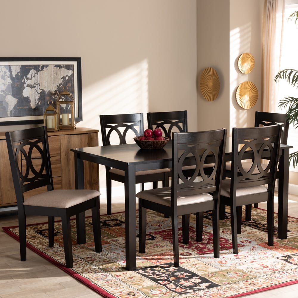 Baxton Studio - LeNoir Dining Set in Sand Brown/Espresso - RH315C-Sand/Dark Brown-7PC Dining Set view 5