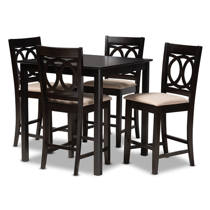 Baxton Studio - LeNoir Pub Set in Sand/Espresso - RH315P-Sand/Dark Brown-5PC Pub Set view 1