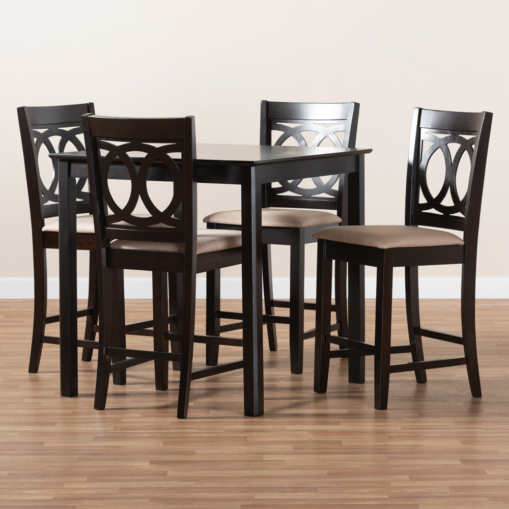 Baxton Studio - LeNoir Pub Set in Sand/Espresso - RH315P-Sand/Dark Brown-5PC Pub Set view 5