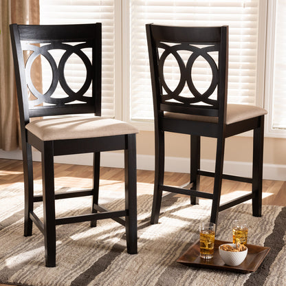 Baxton Studio - Lenoir Set of 2 Counter Stools in Sand Brown/Espresso - RH315P-Sand/Dark Brown-PC view 5