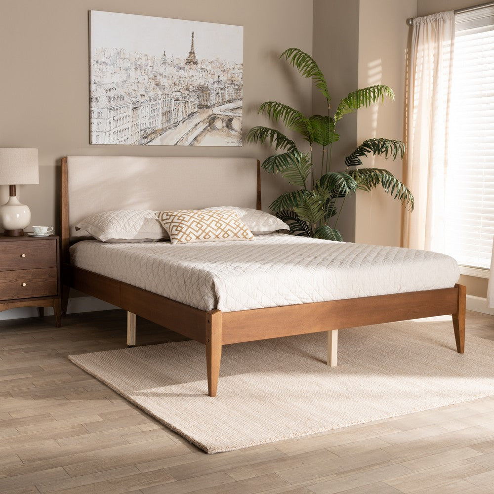 Baxton Studio - Lenora Full Size Bed in Beige/Walnut Brown - MG0077S-Beige/Walnut-Full view 7