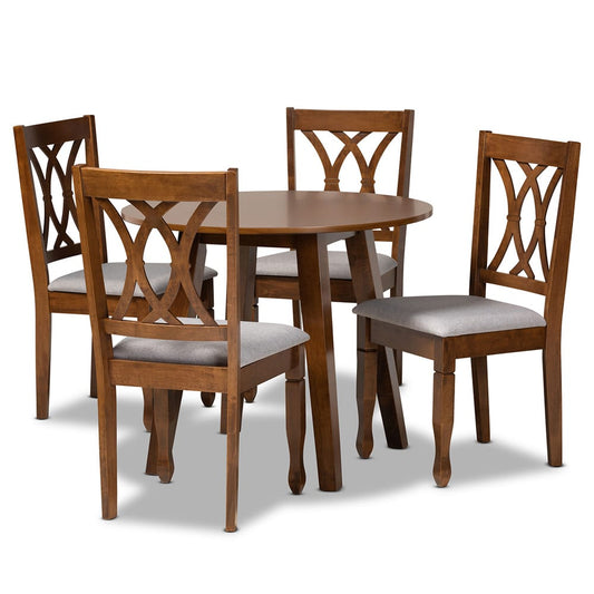 Baxton Studio - Leon Dining Set in Grey/Walnut - Leon-Grey/Walnut-5PC Dining Set view 1