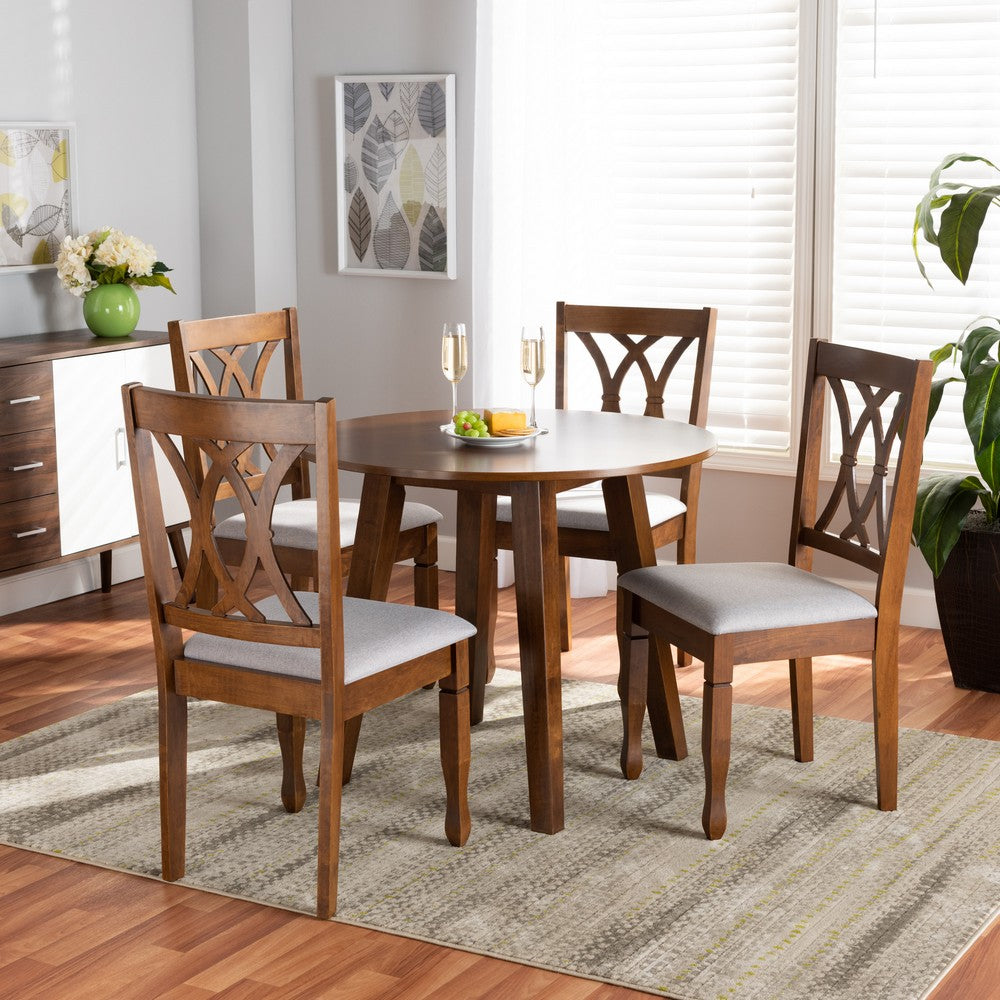 Baxton Studio - Leon Dining Set in Grey/Walnut - Leon-Grey/Walnut-5PC Dining Set view 7