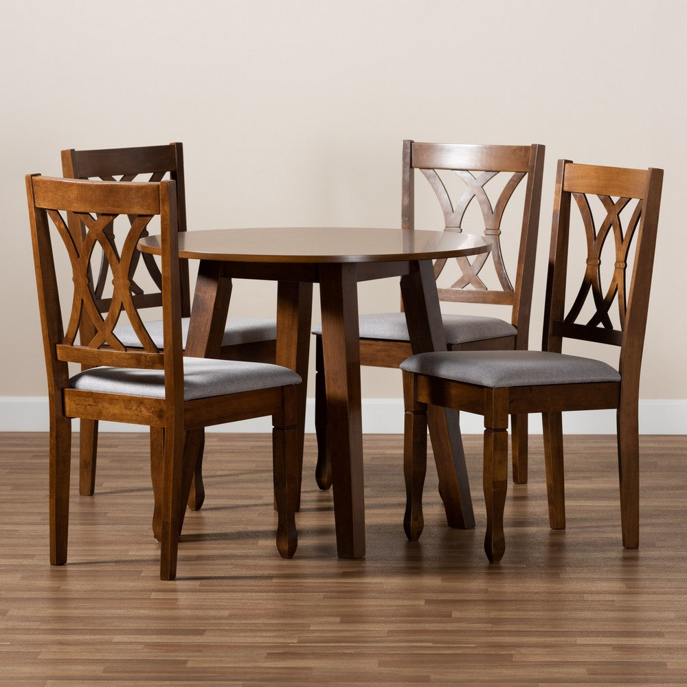 Baxton Studio - Leon Dining Set in Grey/Walnut - Leon-Grey/Walnut-5PC Dining Set view 8