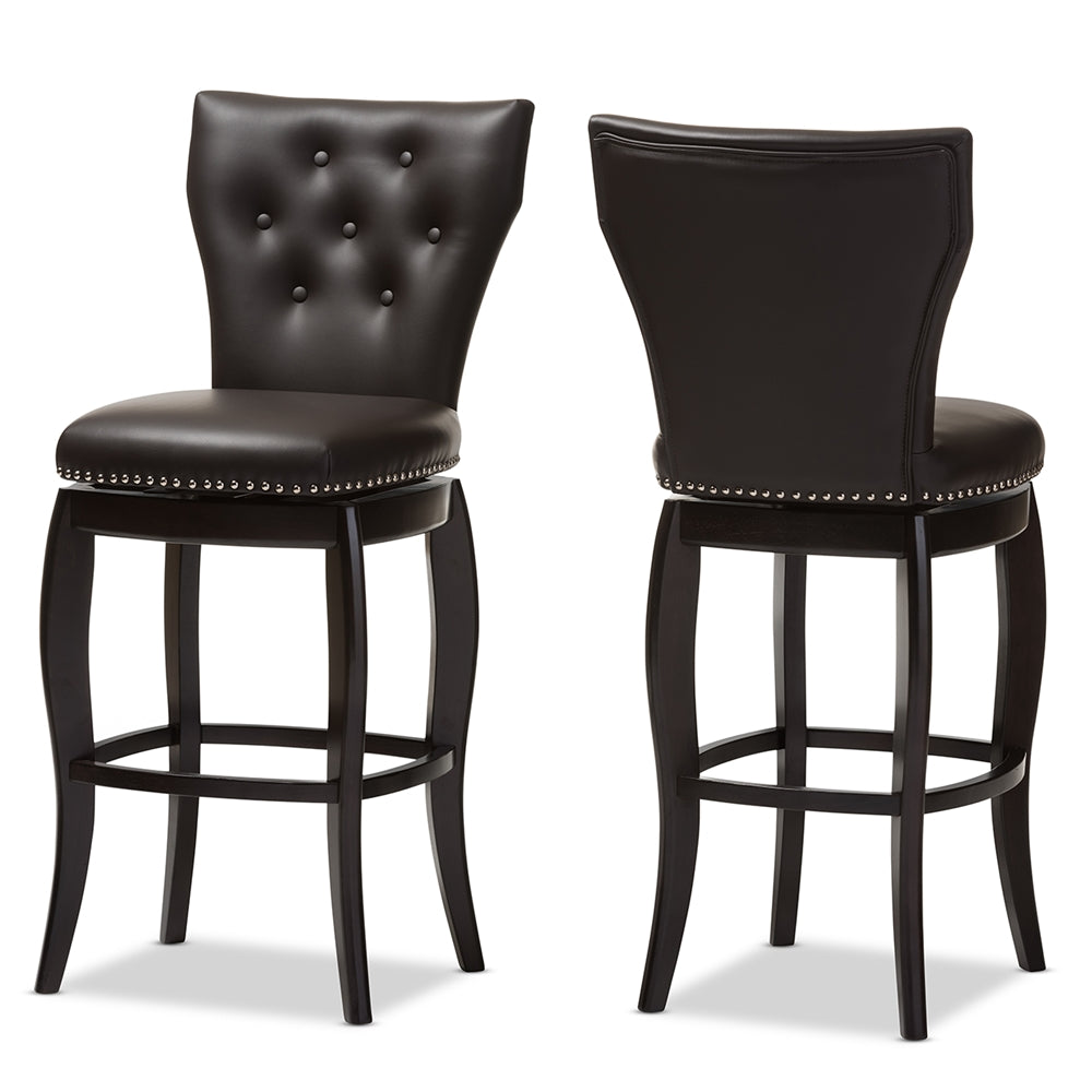 Baxton Studio - Leonice Set of 2 Bar Stools in Dark Brown - BBT5222-Brown view 1