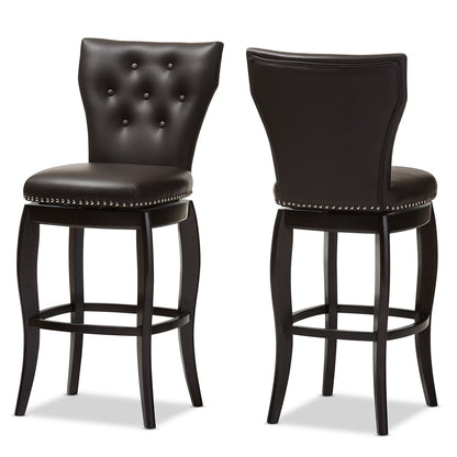 Baxton Studio - Leonice Set of 2 Bar Stools in Dark Brown - BBT5222-Brown view 1