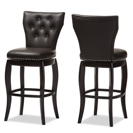 Baxton Studio - Leonice Set of 2 Bar Stools in Dark Brown - BBT5222-Brown view 1