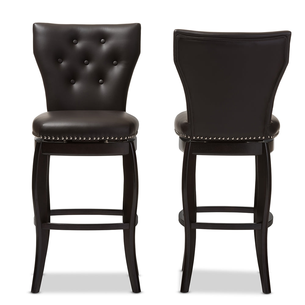 Baxton Studio - Leonice Set of 2 Bar Stools in Dark Brown - BBT5222-Brown view 2