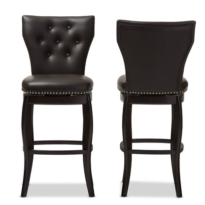 Baxton Studio - Leonice Set of 2 Bar Stools in Dark Brown - BBT5222-Brown view 2