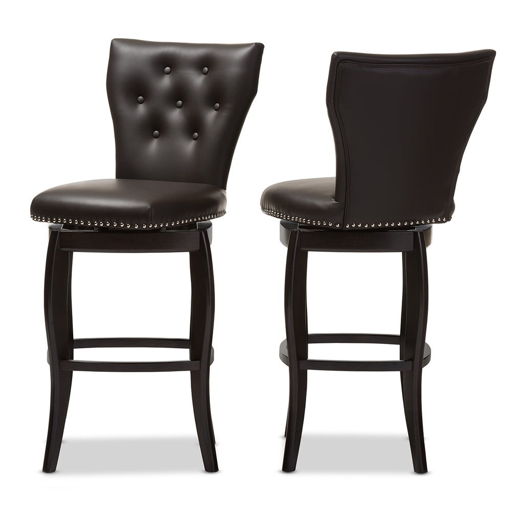 Baxton Studio - Leonice Set of 2 Bar Stools in Dark Brown - BBT5222-Brown view 3